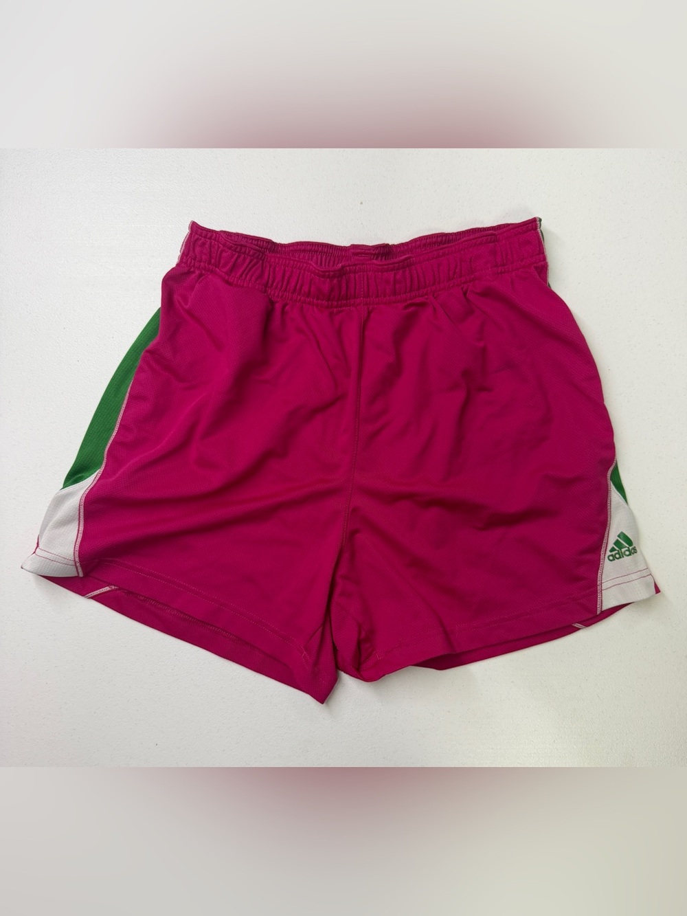 Adidas Womens Medium Pink Green White Athletic Running Shorts ClimaLite